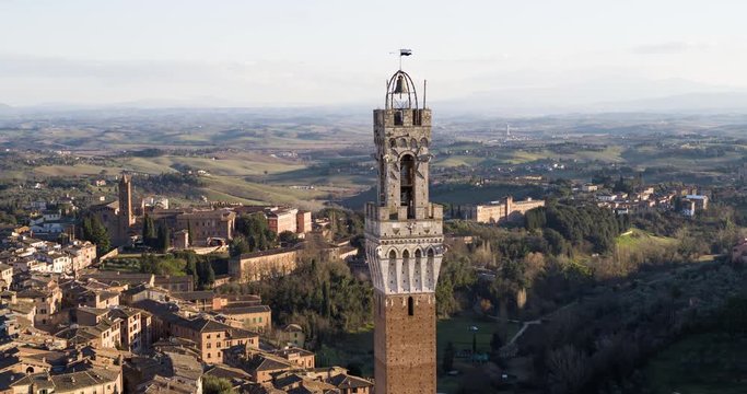 Torre Del Mangia - Siena, Italy - Aerial Shot