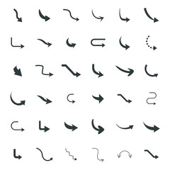 Isolated vector hand drawn arrows set on a white background. Curve arrow icons. vector