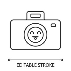 Smiling photo camera linear icon