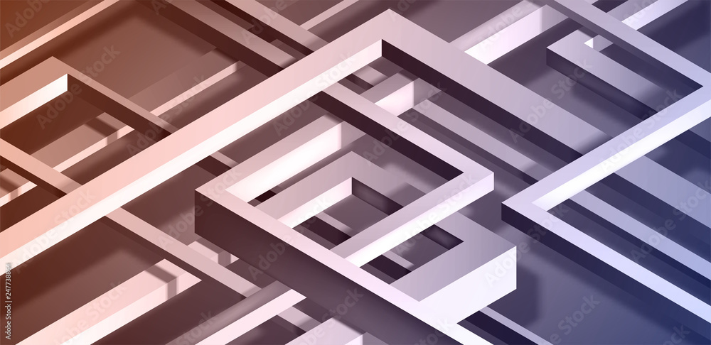 Poster 3d twisted composition of abstract plexus forms. labyrinth shapes. vector unreal construction on dar