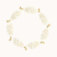 Golden floral round frame. Vector. Isolated.