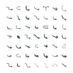 Isolated vector hand drawn arrows set on a white background. Curve arrow icons. vector