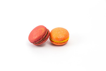 Sweet and colourful french macaroons or macaron on white background, Dessert.