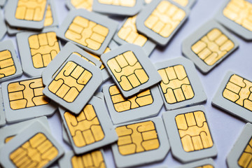 Many Micro SIM 3G for mobile over on white background.