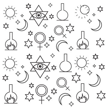 Alchemy, spirituality symbols in flat style . Alchemy art vector. Astrology vector set