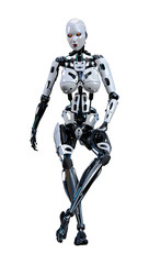 3D Rendering Female Robot on White