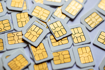 Many Micro SIM 3G for mobile over on white background.