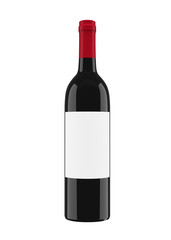 Black glass bottle for red wine isolated on white background. 3d rendering, 3d illustration