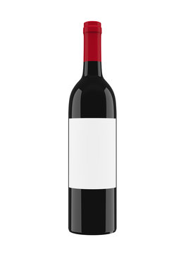 Black glass bottle for red wine isolated on white background. 3d rendering, 3d illustration