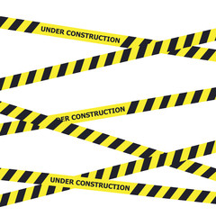 Caution and danger ribbon over white background. Warning tape banner