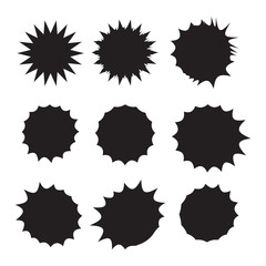 Starburst isolated icons set. Starburst explosion comic shapes. Speech boom bubble