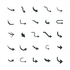 Isolated vector hand drawn arrows set on a white background. Curve arrow icons. vector