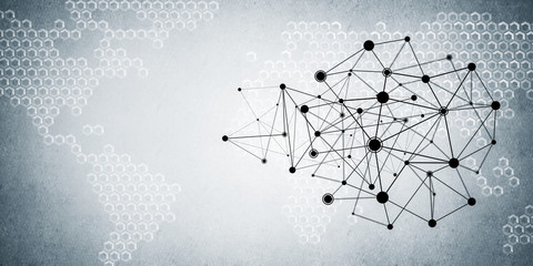 Lines and dots as networking idea drawn on cement background