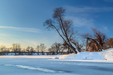 Obraz premium Panoramic Beautiful Winter Russian landscape