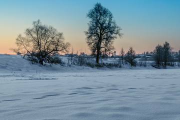 Fototapeta na wymiar Panoramic Beautiful Winter Russian landscape