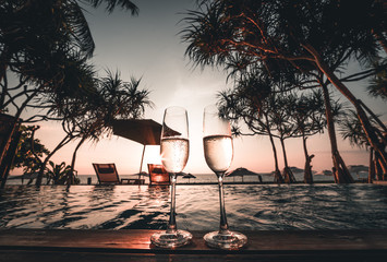 Cool drinks at the private infinity pool in the Aleenta Holiday Resort, Phuket, Thailand