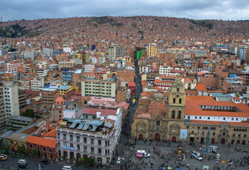 LA PAZ, BOLIVIA - DESEMBER 12, 2016: Central square of La Paz. Landscape of general view in La Paz, Bolivia