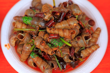 Fried seashells in the kitchen