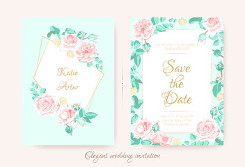 Wedding Invite with Roses Composition and Border.