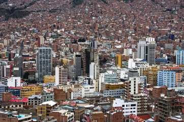 Fototapeta na wymiar La Paz aerial view, Bolivia. La Paz is the worlds highest capital.