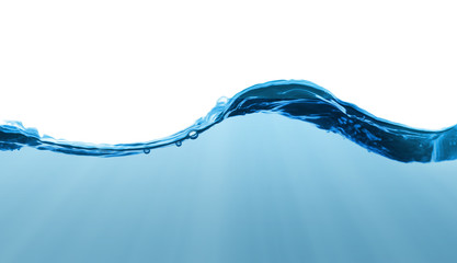 Blue water split line on white background