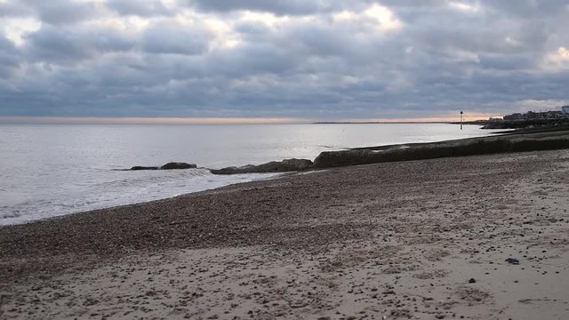 Felixstowe beach with beautiful cloudy sky at sunset
