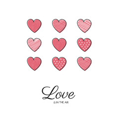 Valentine's Day typography with cute hand drawn hearts. Vector