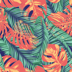 Summer Exotic Floral Tropical Palm, Philodendron Leaf. Jungle Leaf Seamless Pattern. Botanical Plants Background. Eps10 Vector. Summer Tropical Palm Wallpaper for Print, Fabric, Tile, Wallpaper, Dress