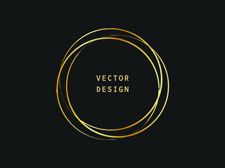 Metalic gold circle shape. Label, logo design element, frame. Brush abstract wave. Vector illustration.v - 247746859