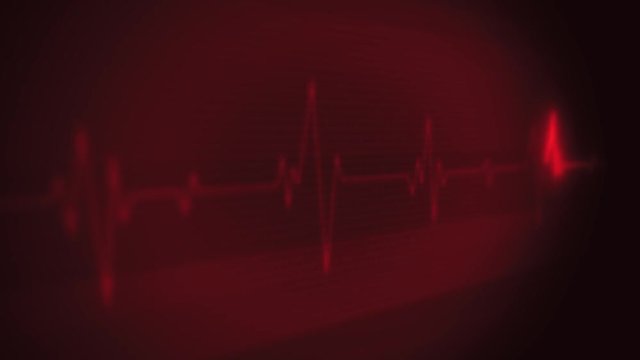 4k Medical Heart Pulsation Wave Signal/ Animation of a health technology background with red sine wave of heart pulsation signal
