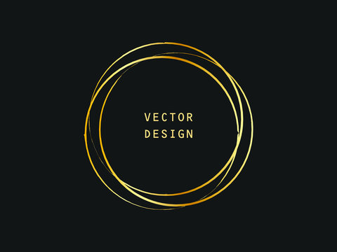 Metalic gold circle shape. Label, logo design element, frame. Brush abstract wave. Vector illustration.v