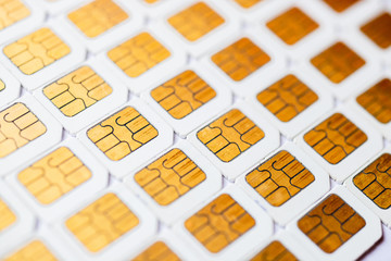 Many Micro SIM 3G for mobile over on white background.