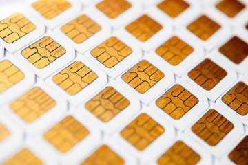 Many Micro SIM 3G for mobile over on white background.