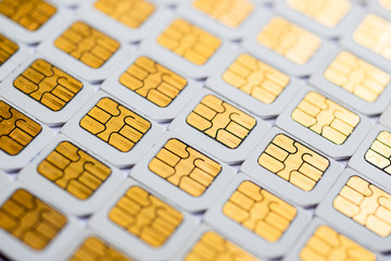 Many Micro SIM 3G for mobile over on white background.