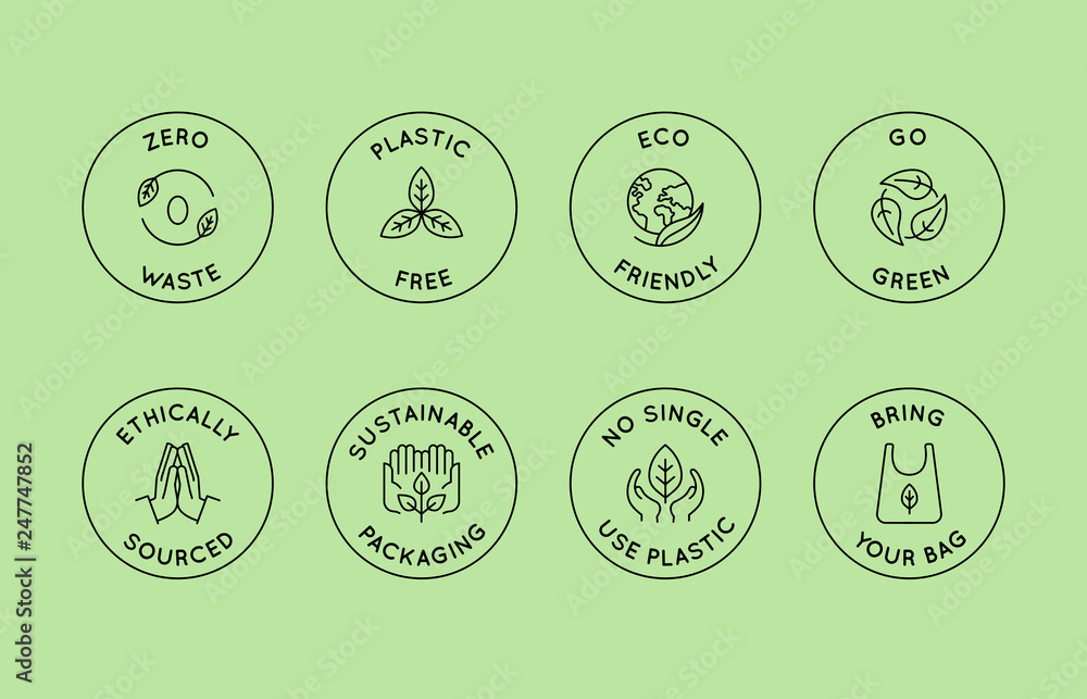 Poster vector set of design elements, logo design templates, icons and badges in trendy linear style - zero