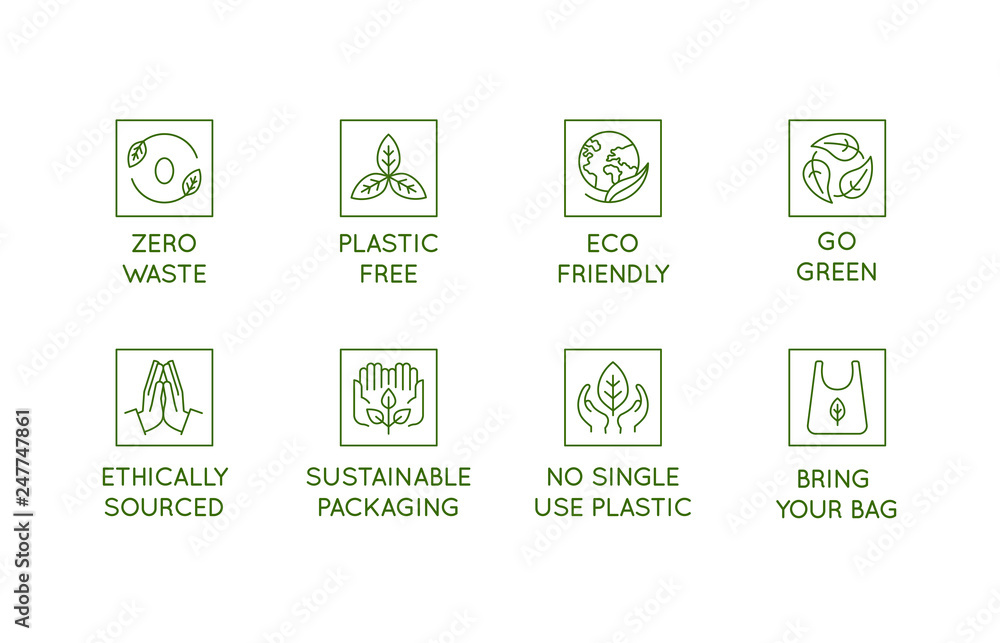 Poster vector set of design elements, logo design templates, icons and badges in trendy linear style - zero