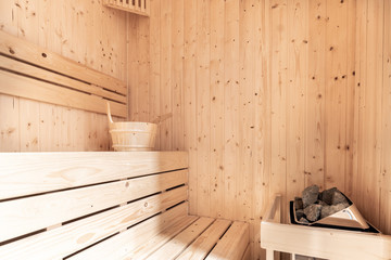 Fototapeta na wymiar Japanese luxury clean sauna room interior