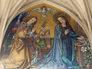 Mosaic of Annunciation from main portal of Maria am Gestade church in Vienna