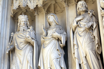 Fototapeta na wymiar Statue from west portal of Maria am Gestade church in Vienna, Austria 