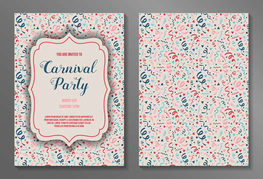 Design of a two sided Carnival Party invitation. Vector