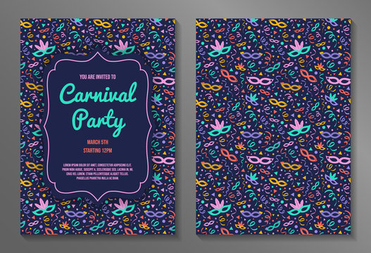 Concept of a two sided Carnival Party invitation. Vector