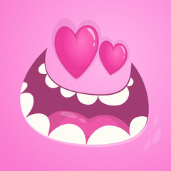Cartoon monster face avatar. Monster in love.  St Valentine's Day