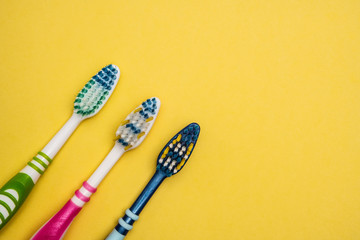 multicolored toothbrushes. copy space.