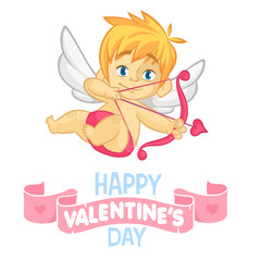 Funny cartoon cupid with bow and arrow. Illustration for Valentine's Day. 