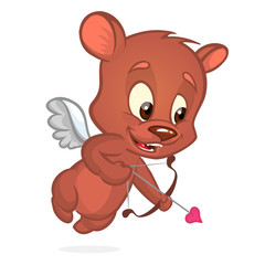 Funny cupid bear cartoon holding bow and arrow aiming. St Valentine illustration