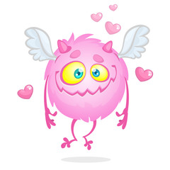 Sweet and cute flying monster cartoon for St Valentine's Day