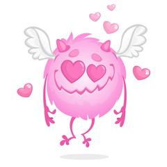 Funny round monster in love. St Valentines Day cupid character