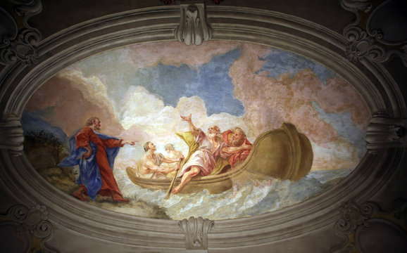 Fresco painted dome ceiling of Peterskirche in Vienna in Vienna, Austria