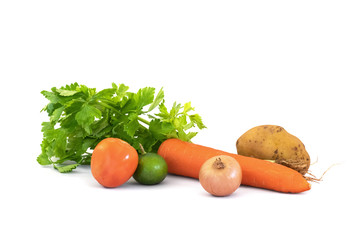 fresh vegetables on white