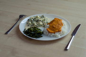 Vegetarian food on a white plate